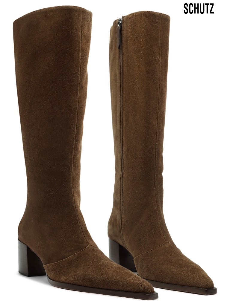 Schutz Nib Raffaela Pecan Brown Sueded Leather Up Mid Boots. Size 8 B